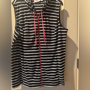 Quacker Factory Black and White Striped Top with Pinkish coral  Accents